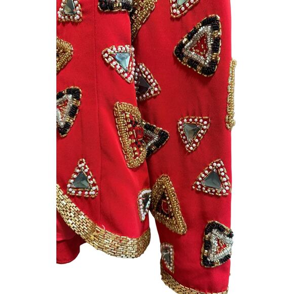 Vintage Black Tie He-Ro Heavy Beaded Red Single Button Blazer Jacket - Picture 7 of 9